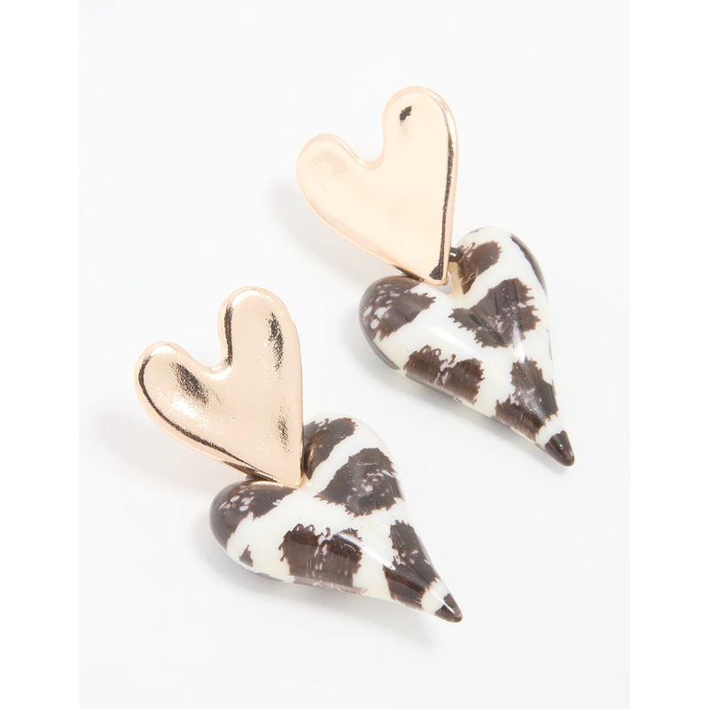 Gold Leopard Print Heart Drop Earrings