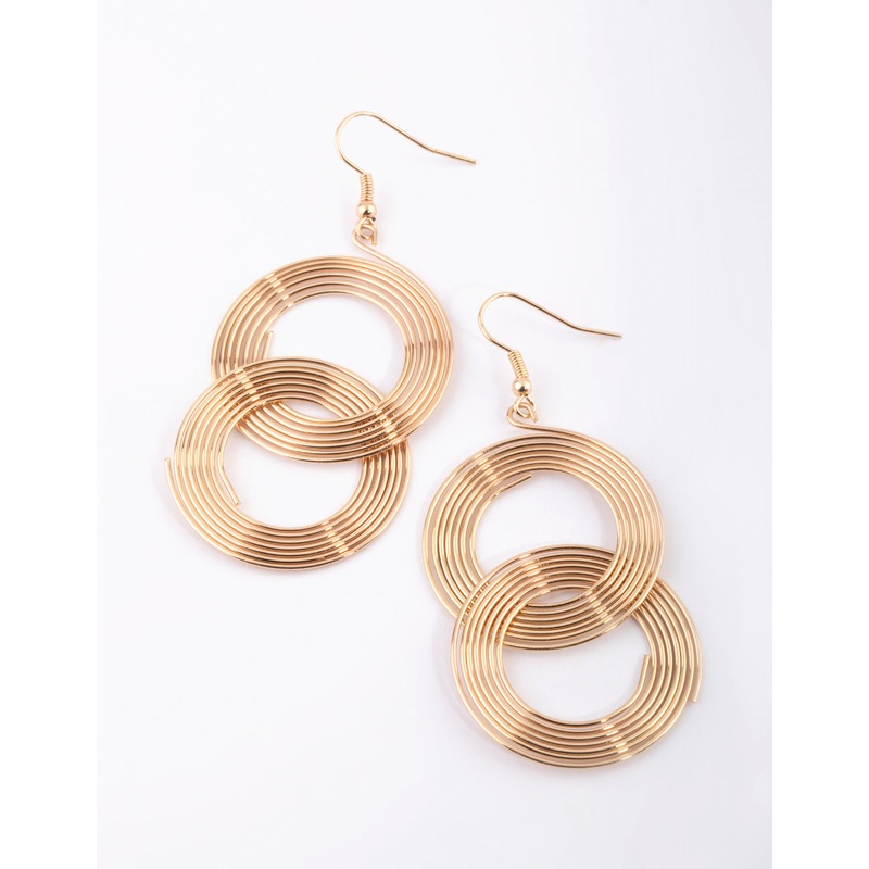 Gold Linked Coil Drop Earrings
