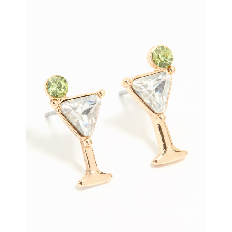 Gold Martini Glass Stud Earrings
