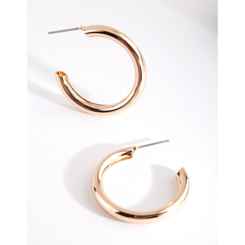 Gold Medium Smooth Hoop Earrings