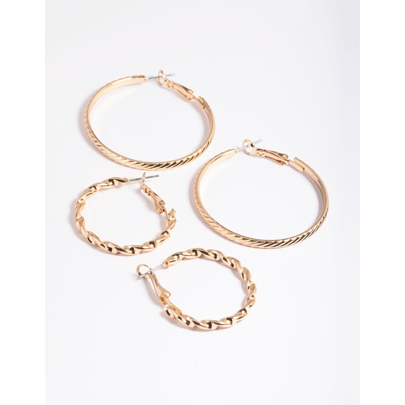 Gold Mix Twist Hoop Earrings Pack