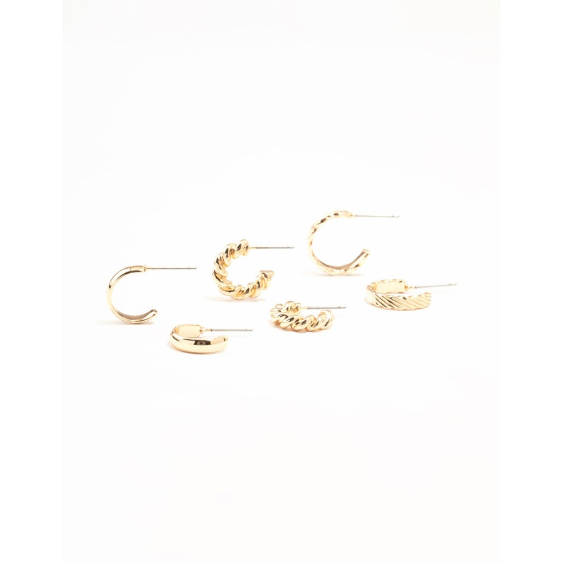 Gold Mixed Textured Hoop Earrings 3-Pack