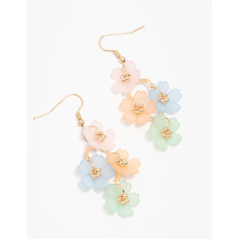 Gold Multicoloured Frosted Flower Drop Earrings