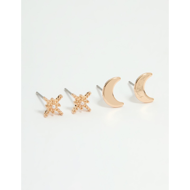 Gold Pearl Celestial Stud Earrings 2-Pack
