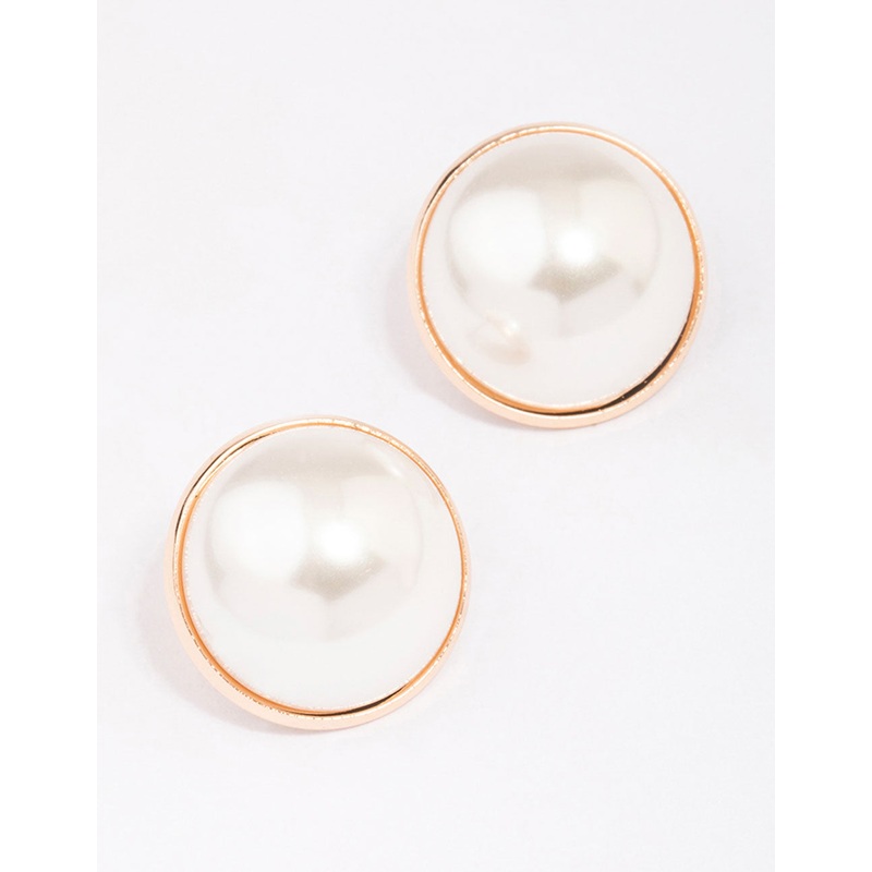 Gold Pearl Dome Encased Stud Earrings