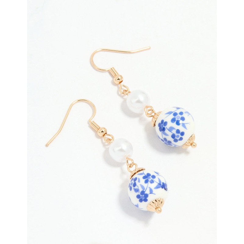 Gold Pearl Painted Drop Earrings