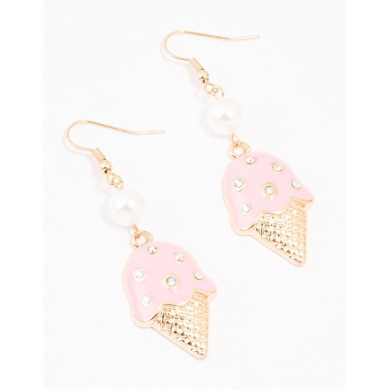 Gold Pearl & Pink Ice Cream Drop Earrings