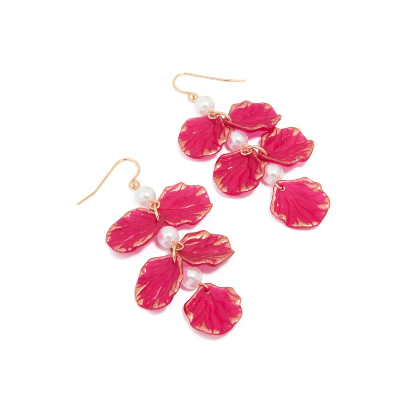 Gold Pearl Pink Petal Drop Earrings