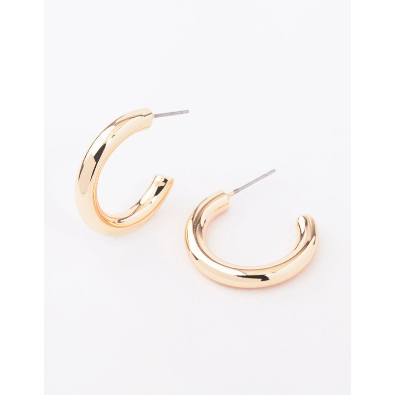 Gold Plain Medium Thick Hoop Earrings