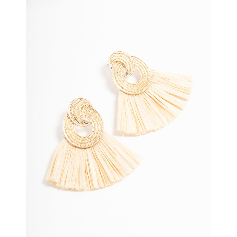 Gold Raffia Fan Drop Earrings|Default Title