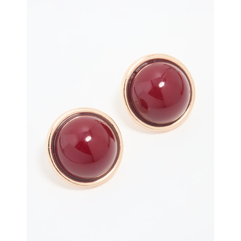 Gold Red Round Stud Earrings|Default Title