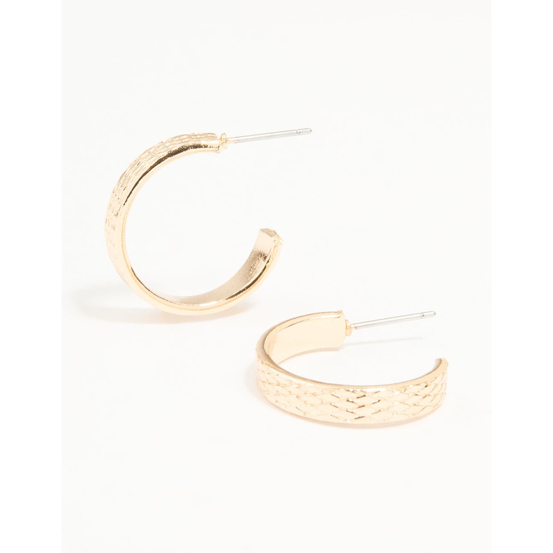 Gold Textured Plaited Hoop Earrings