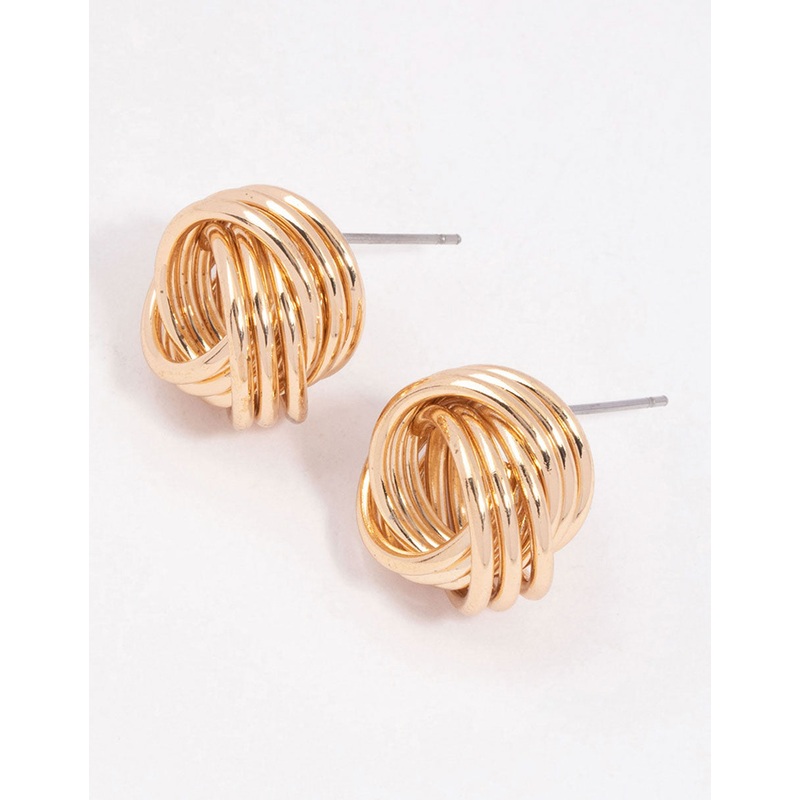 Gold Triple Strand Knotted Stud Earrings