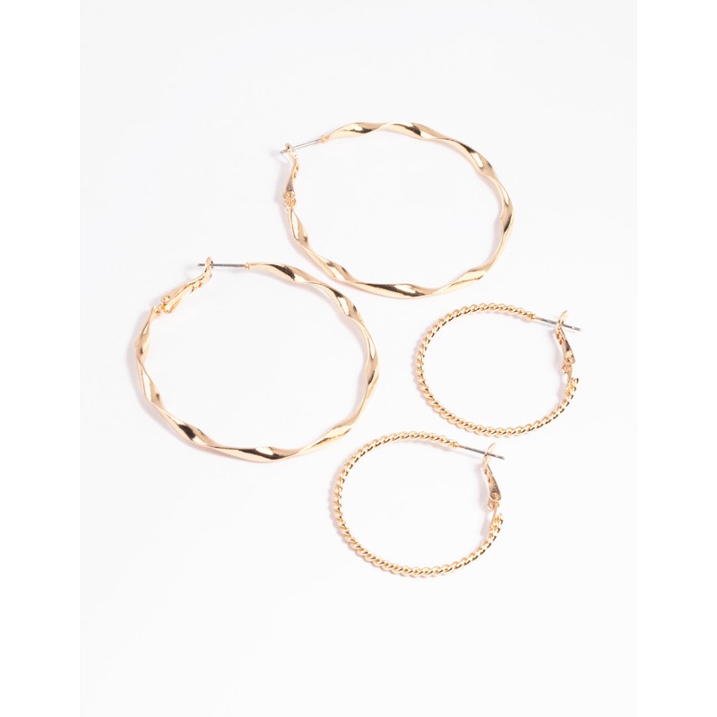 Gold Twisted Ribbon Hoop Earring Set