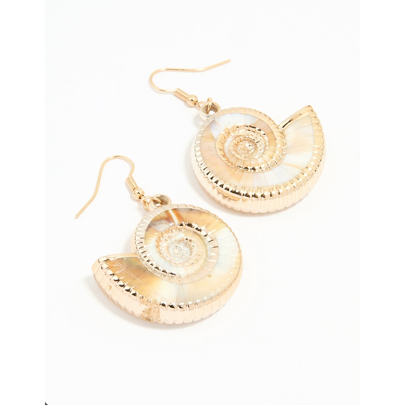 Gold Twisted Shell Drop Earrings