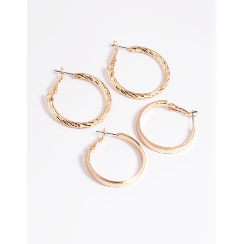 Gold Wide Textured Hoop Earring Set