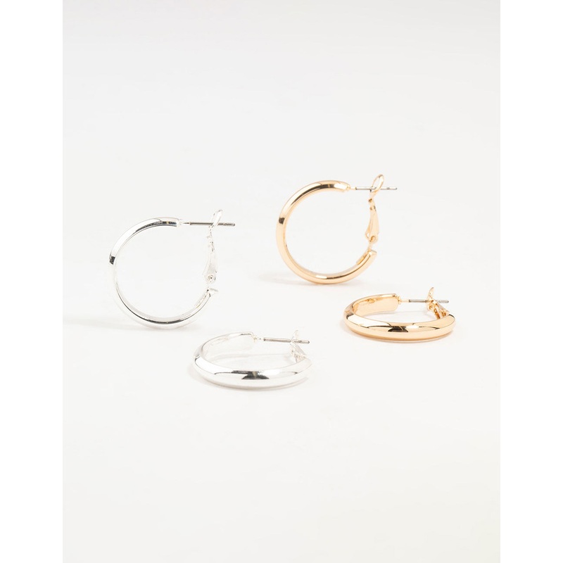 Mixed Metals Medium Clean Hoop Earrings 2-Pack