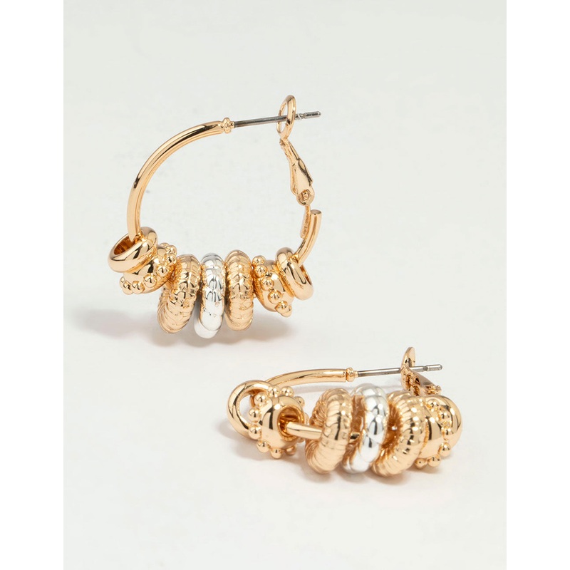 Mixed Metals Textured Rondell Hoop Earrings