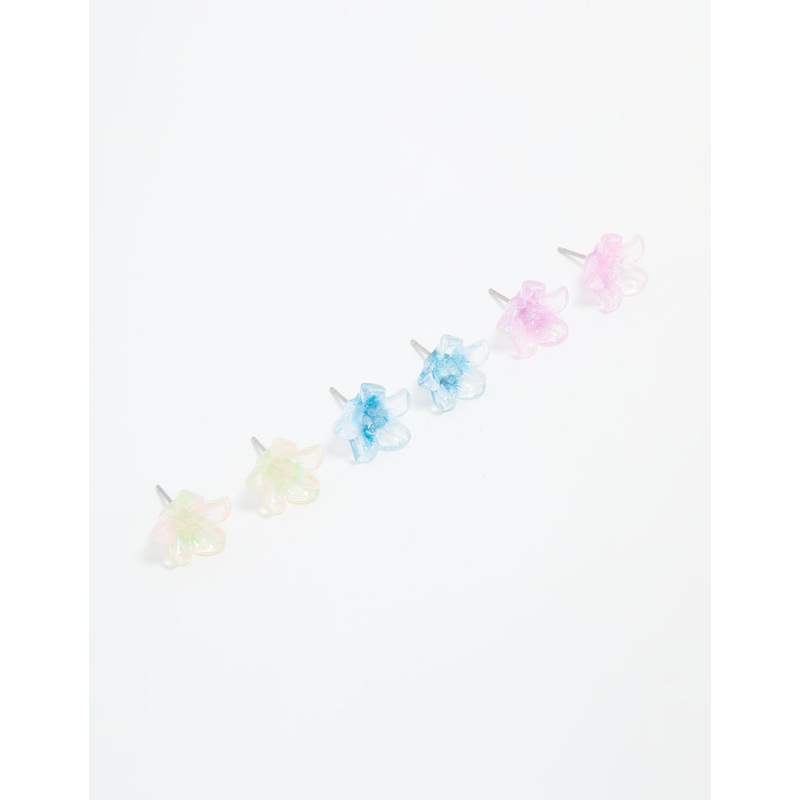 Multicoloured Acrylic Flower Stud Earrings 3-Pack