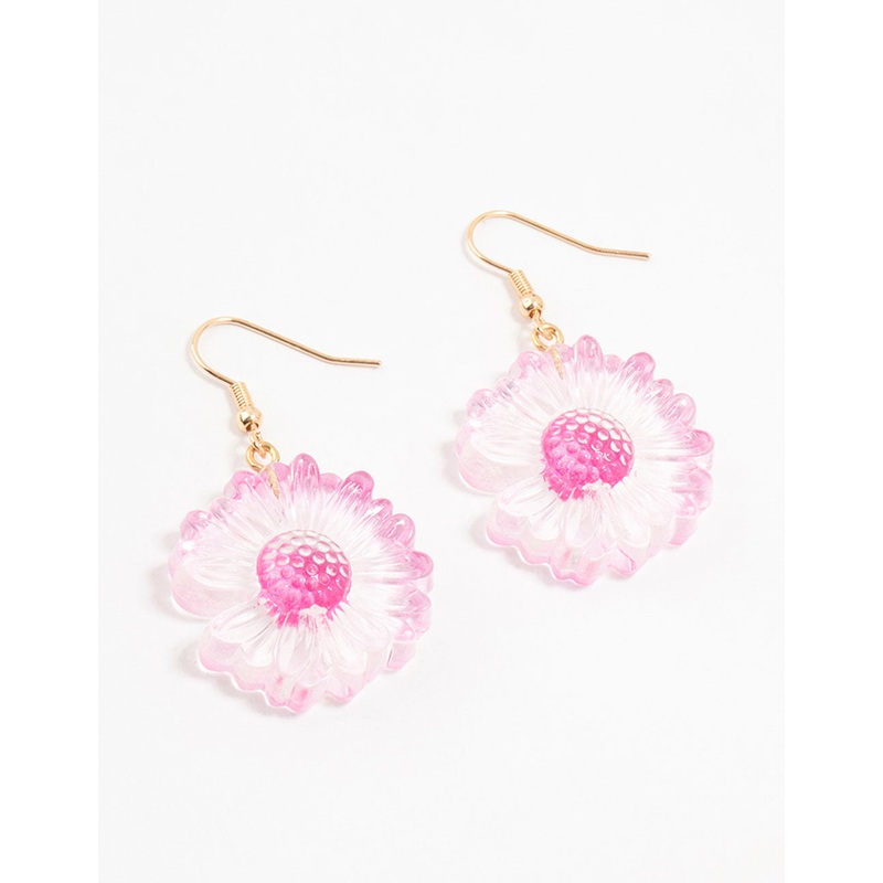 Pink Acrylic Bubble Daisy Drop Earrings
