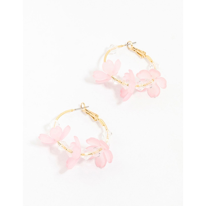 Pink Diamante Beaded Flower Hoop Earrings