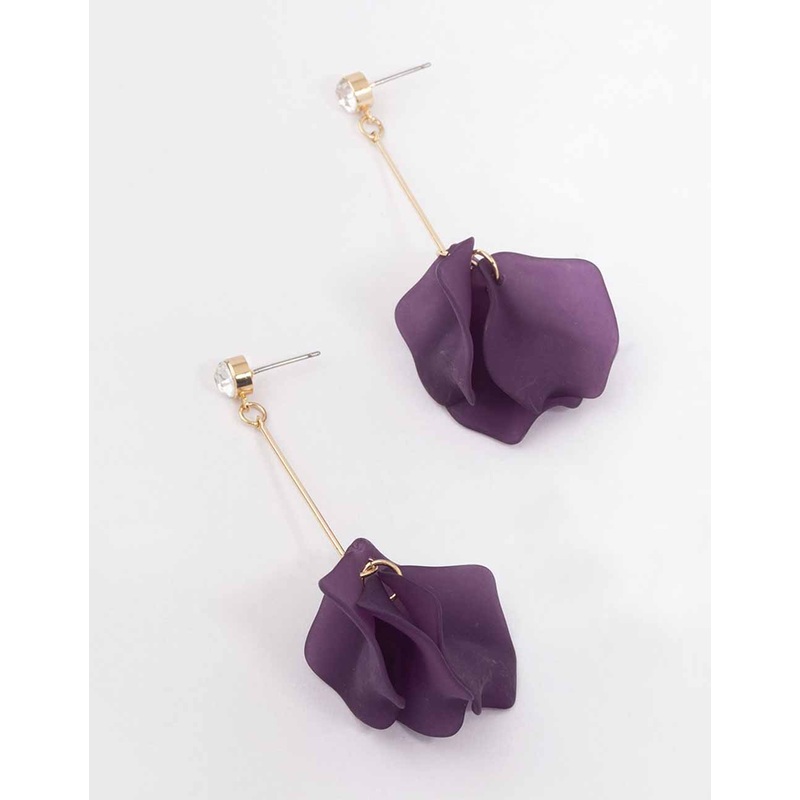 Purple Diamante Multi Petal Drop Earrings
