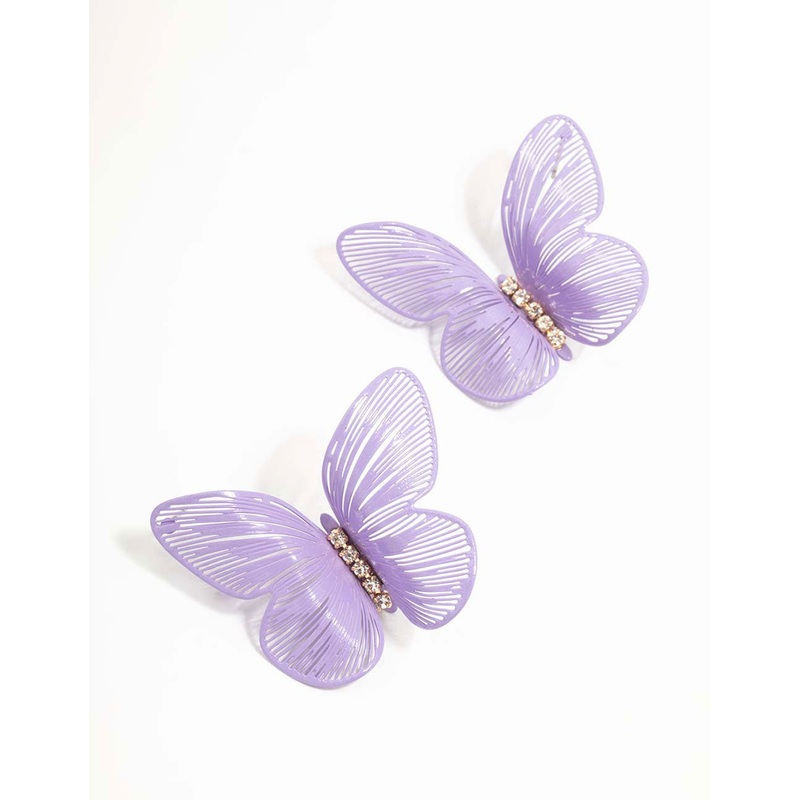 Purple Laser Cut Butterfly Stud Earrings