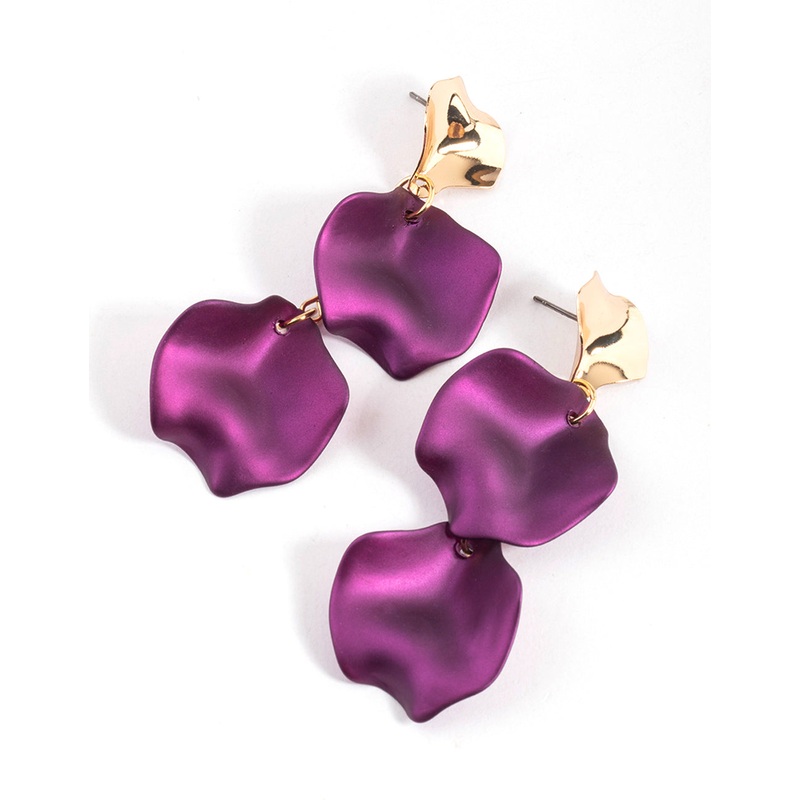 Purple Warp Double Petal Drop Earrings