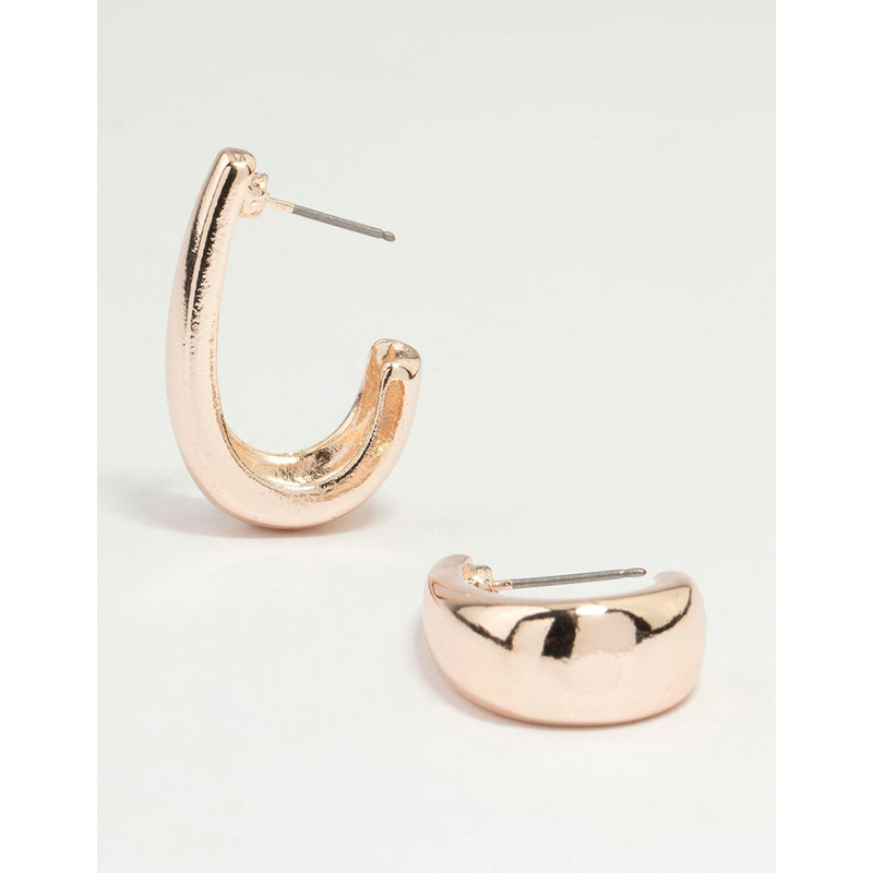 Rose Gold Baguette Long Hoop Earrings