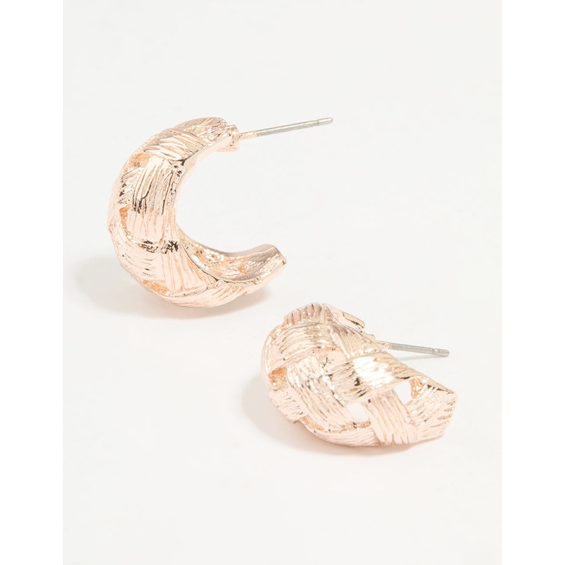 Rose Gold Textured Weave Hoop Earrings