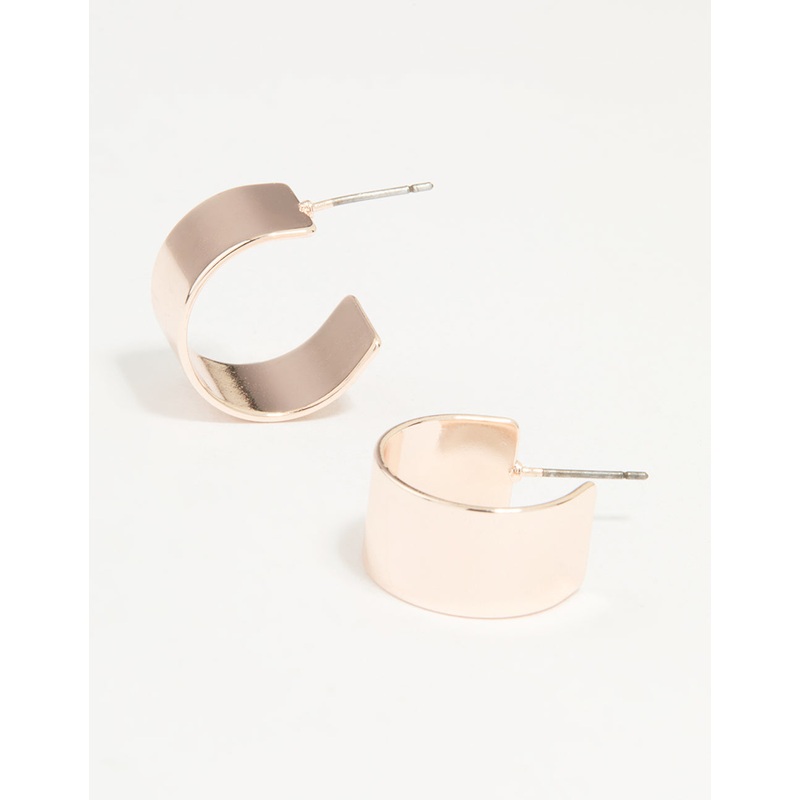 Rose Gold Thick Flat Small Hoop Earrings