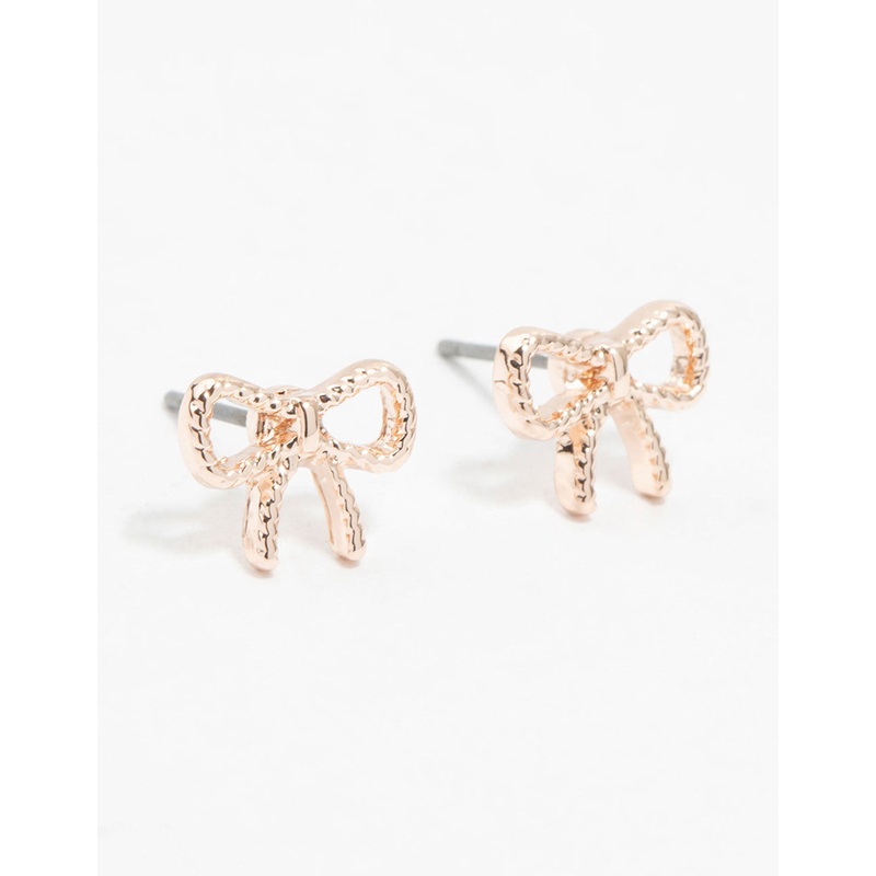 Rose Gold Twisted Bow Stud Earrings