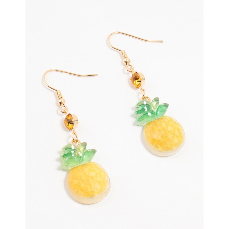 Yellow & Green Pineapple Acrylic Diamante Drop Earrings