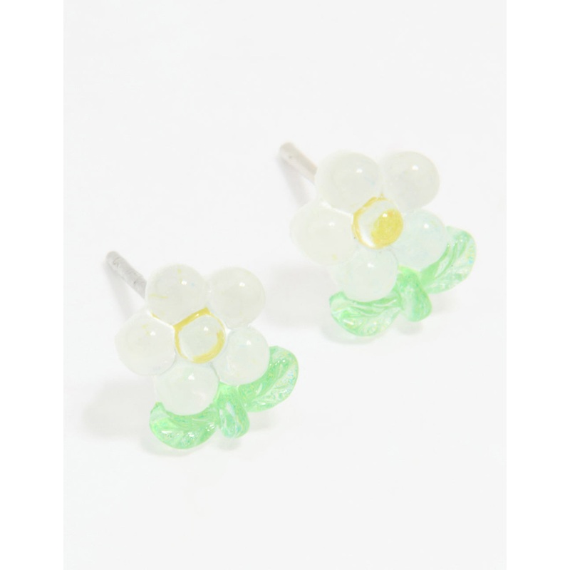 Acrylic Bubble White Daisy Stud Earrings