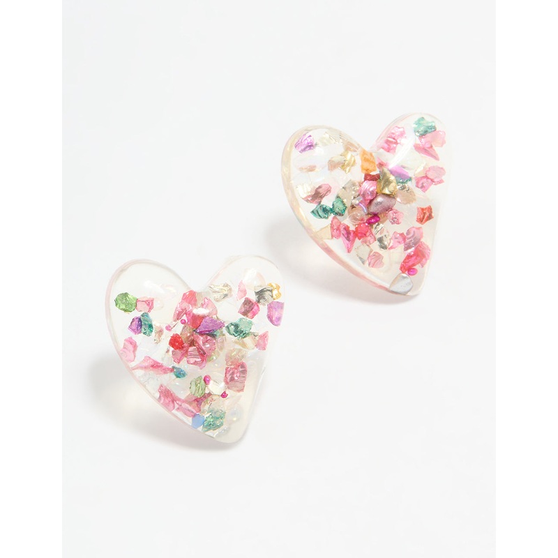 Acrylic Glitter Bubble Heart Stud Earrings