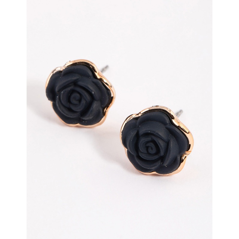 Black Coated Rose Stud Earrings