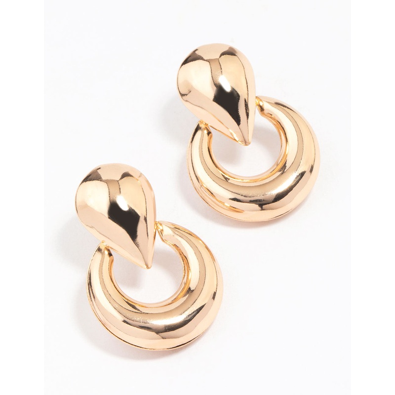 Gold Clean Door Knocker Stud Earrings