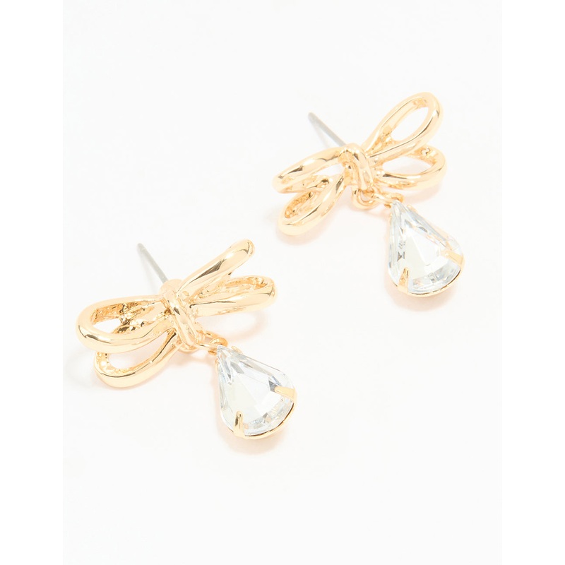 Gold Diamante Bow Stud Earrings