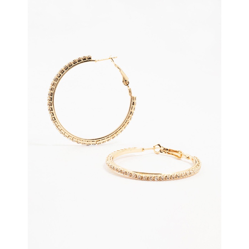 Gold Diamante Large Skinny Hoop Earrings