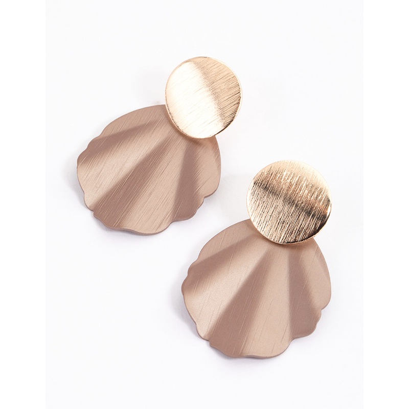 Gold Large Fold Disc Drop Earrings