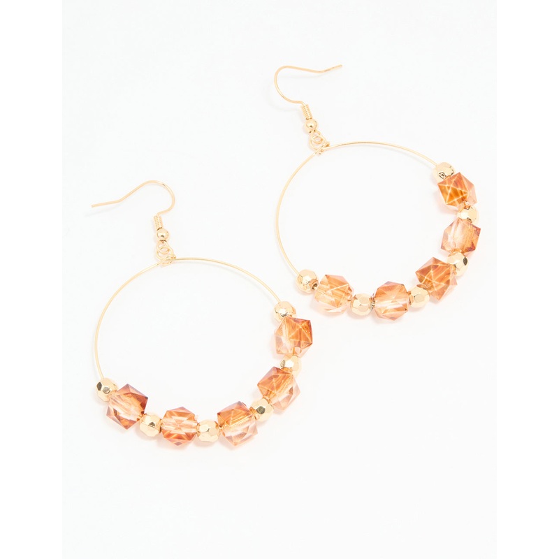 Gold Neutral Beaded Hoop Earrings