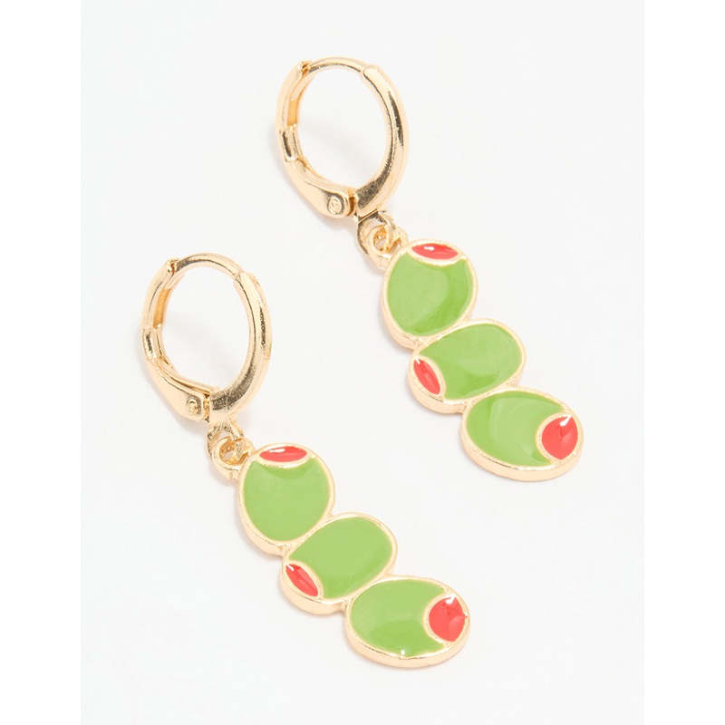 Gold Olive Huggie Earrings|Default Title