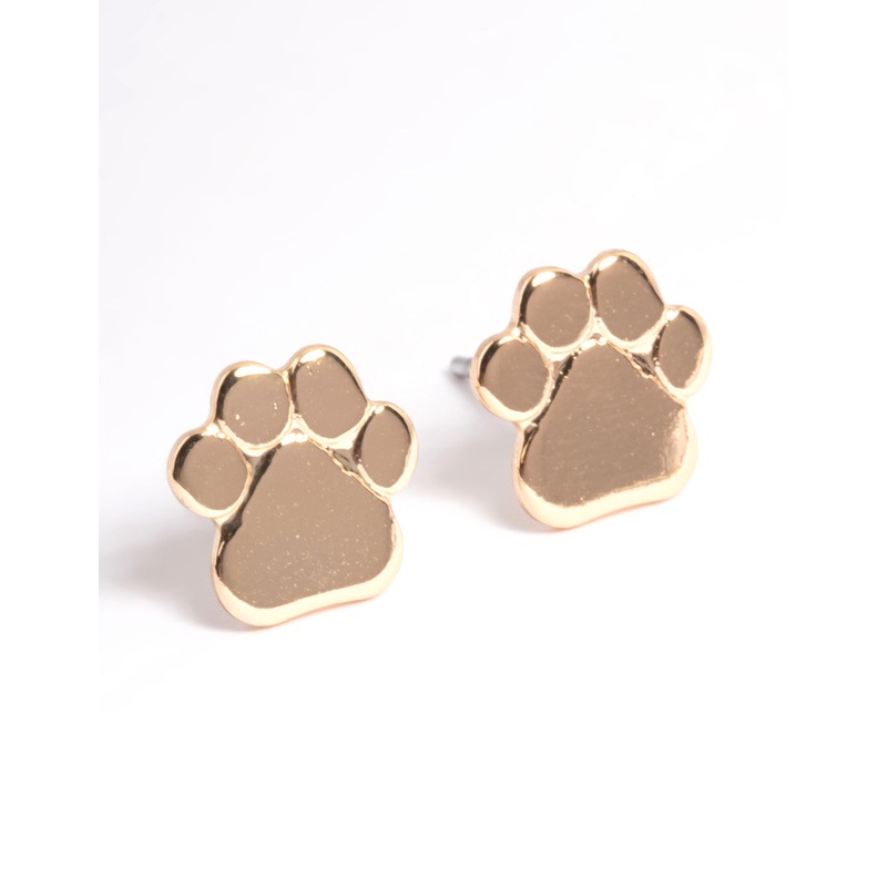 Gold Paw Print Stud Earrings|Default Title