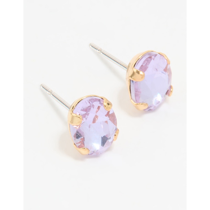 Gold Purple Diamante Oval Stud Earrings