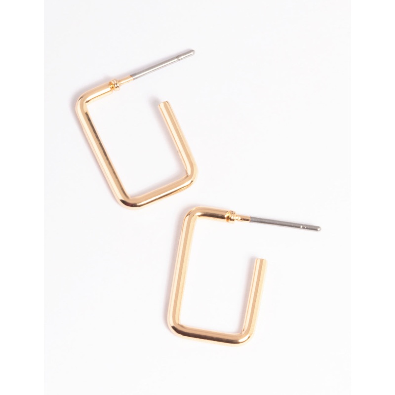 Gold Rectangle Huggie Earrings