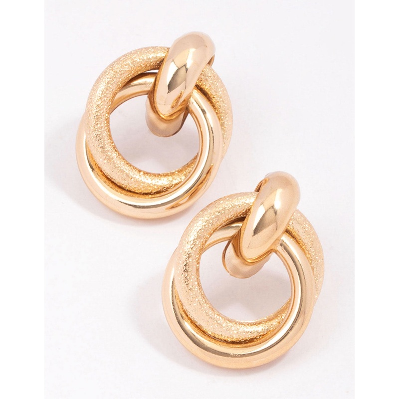 Gold Textured Doorknocker Stud Earrings