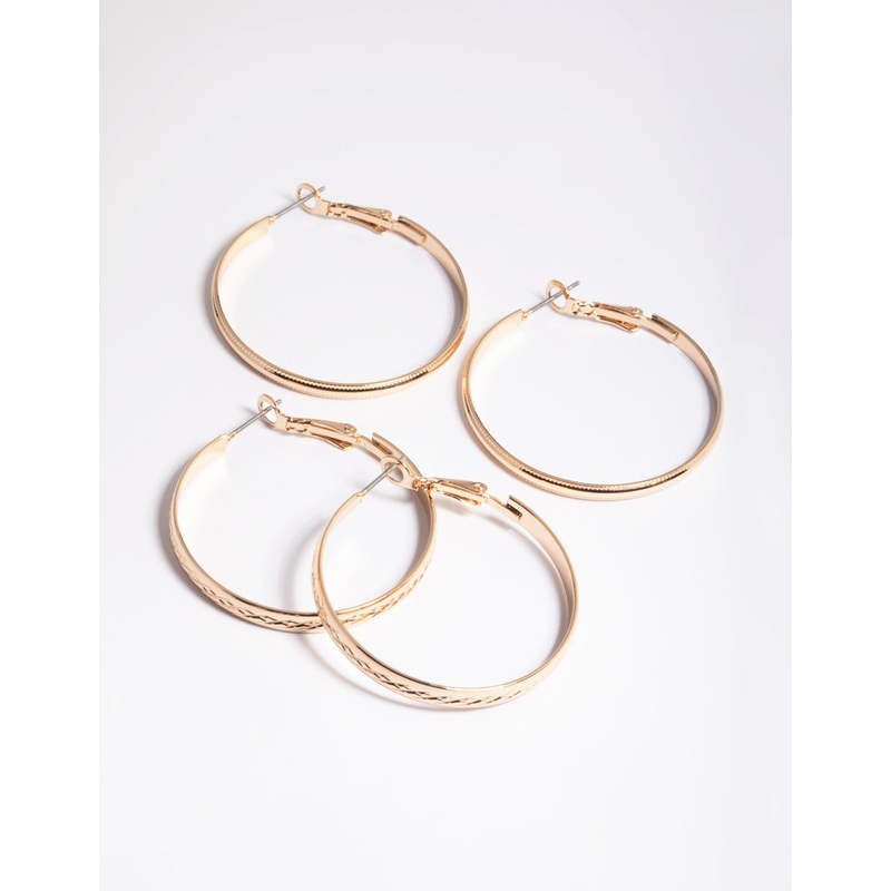 Gold Textured Hoop Earrings Pack