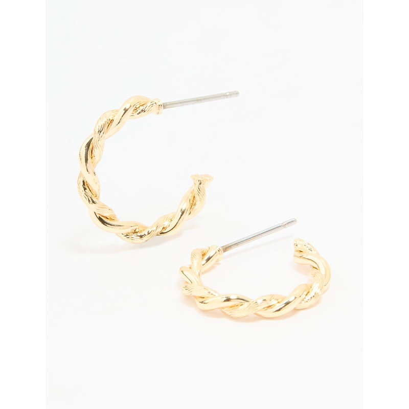 Gold Textured Twisted Hoop Earrings