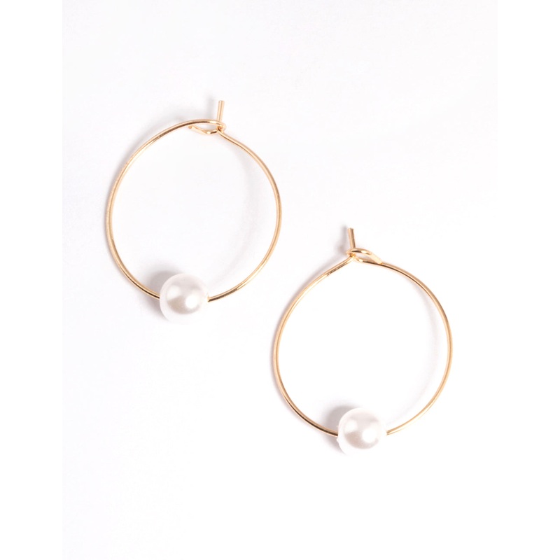 Gold Threaded Pearl Hoop Earrings