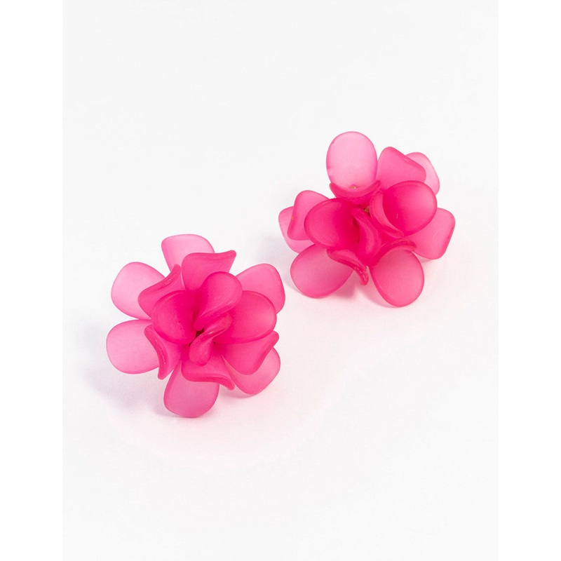 Pink  Large Flower Petal Stud Earrings